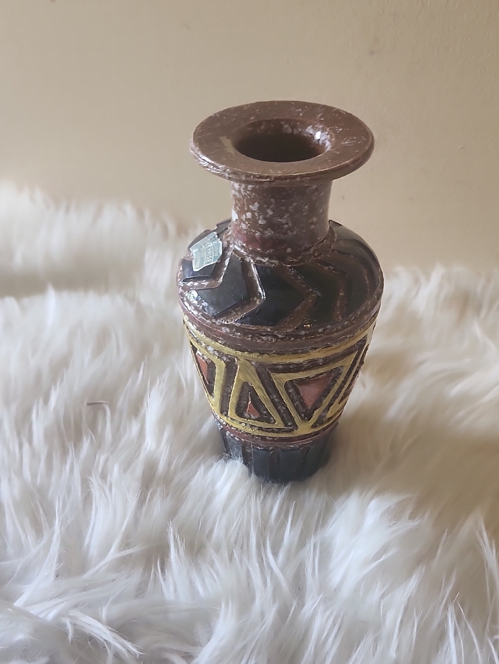 Decorative Brown and Yellow Italian Textured Glazed Accent Vase -